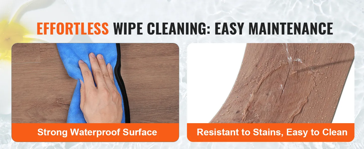 effortlessly wipe-clean VEVOR vinyl floor tiles with waterproof and stain-resistant surfaces.