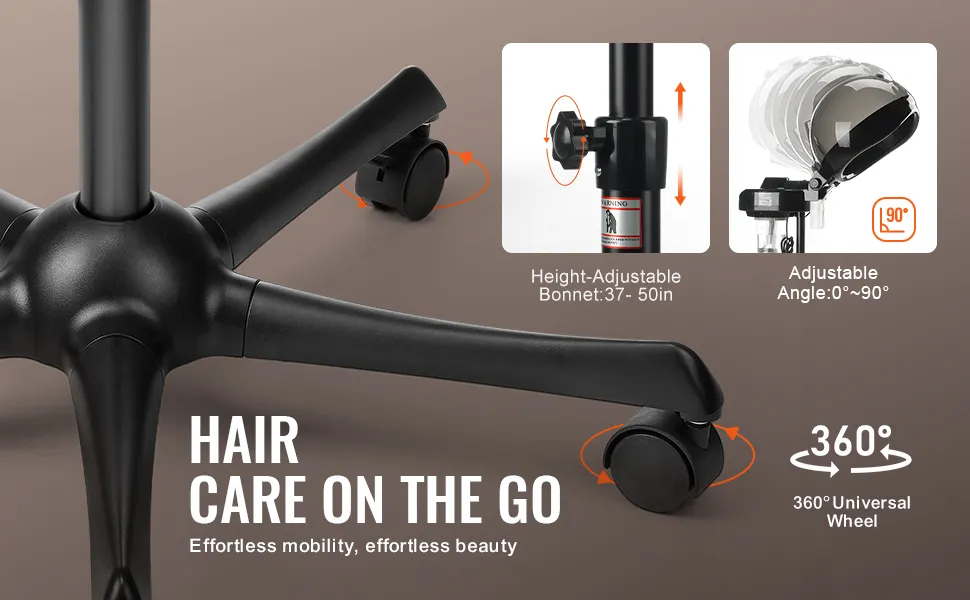 VEVOR Professional Hair Steamer for Deep Conditioning, 11.81-inch Hooded Ionic Hair Steamer with 2 Modes, Height-Adjustable Standing Hair Steamer with Timer, 5 Wheels (2 Lockable) for Salon Home Spa