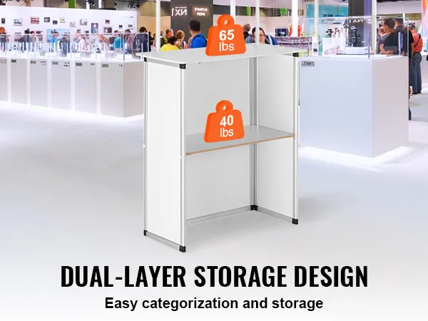 VEVOR promotion counter with hollow large capacity design, supports 65 lbs and 40 lbs, easy to store.