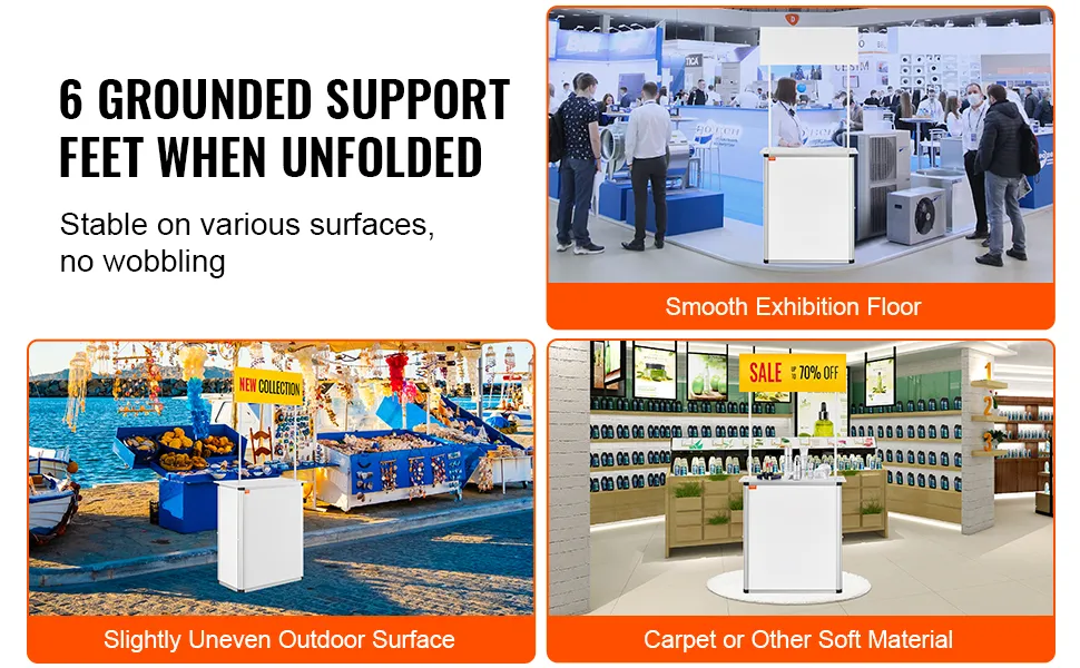 VEVOR Promotion Counter Table, Portable Tradeshow Podium Table, 30.91" x 14.96" x 71.46", Display Exhibition Counter Stand Booth Fair with Wall, Pop Up Podium with Storage Rack/Carrying Bag
