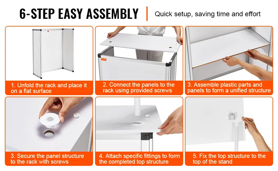 VEVOR Promotion Counter Table, Portable Tradeshow Podium Table, 30.91" x 14.96" x 71.46", Display Exhibition Counter Stand Booth Fair with Wall, Pop Up Podium with Storage Rack/Carrying Bag