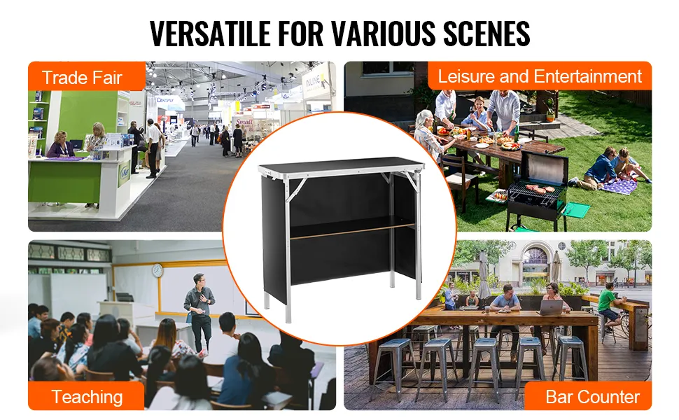 VEVOR Folding Portable Bar Table, Tradeshow Podium Table for Indoor,  Outdoor, Party, Picnic, Exhibition, Includes Carrying Case, Storage Shelf  and ...