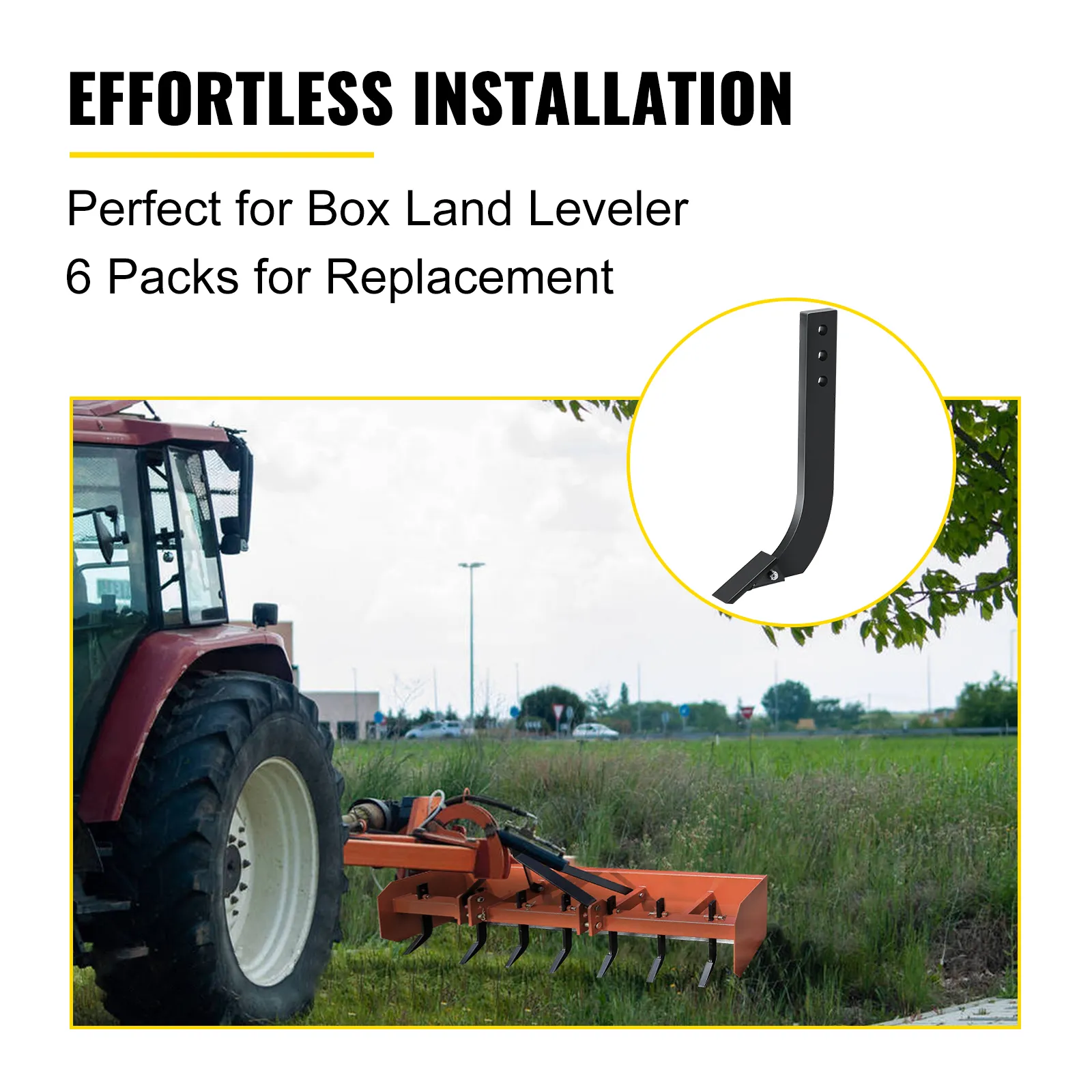 VEVOR box blade shank attached to tractor, ideal for box land leveler replacement.