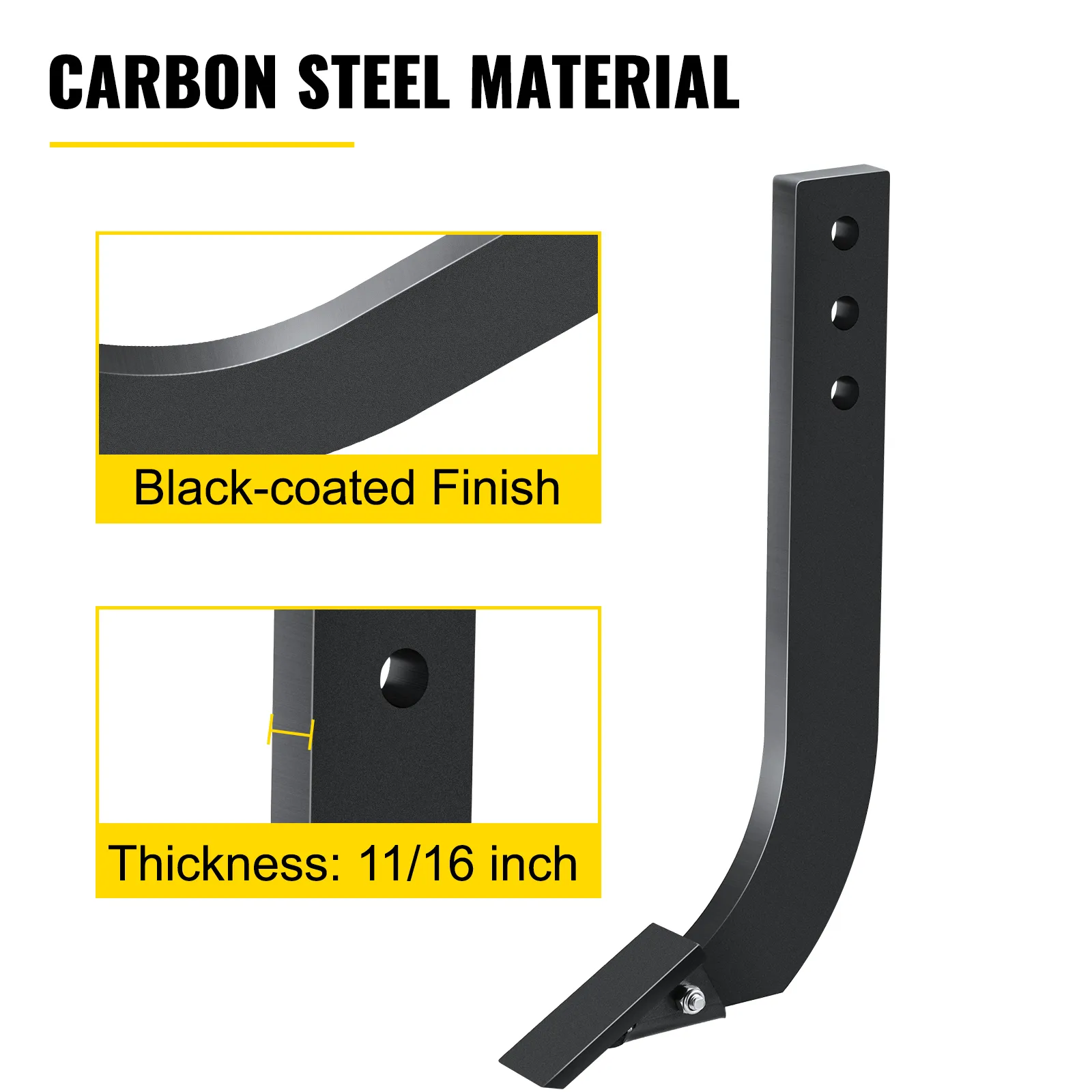 VEVOR box blade shank, carbon steel, black-coated finish, 11/16 inch thickness.