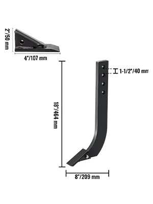 VEVOR box blade shank with dimensions: 18x8 inches, 2x4 inch base, 1.5-inch hole spacing.