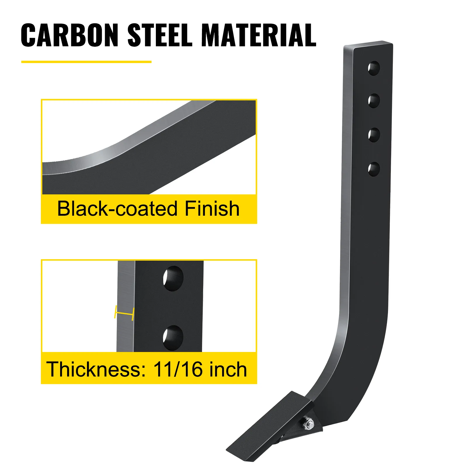 VEVOR box blade shank, carbon steel, black-coated finish, 11/16 inch thickness.