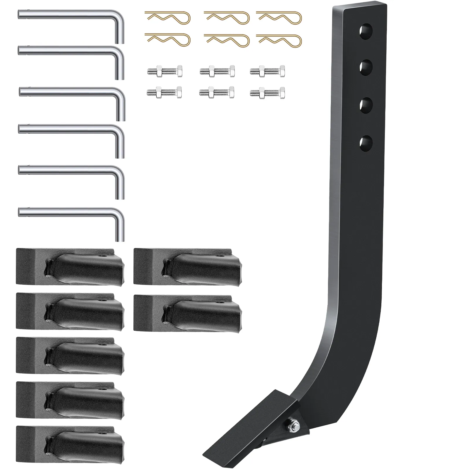VEVOR box blade shank with accessories including bolts, clips, and brackets.