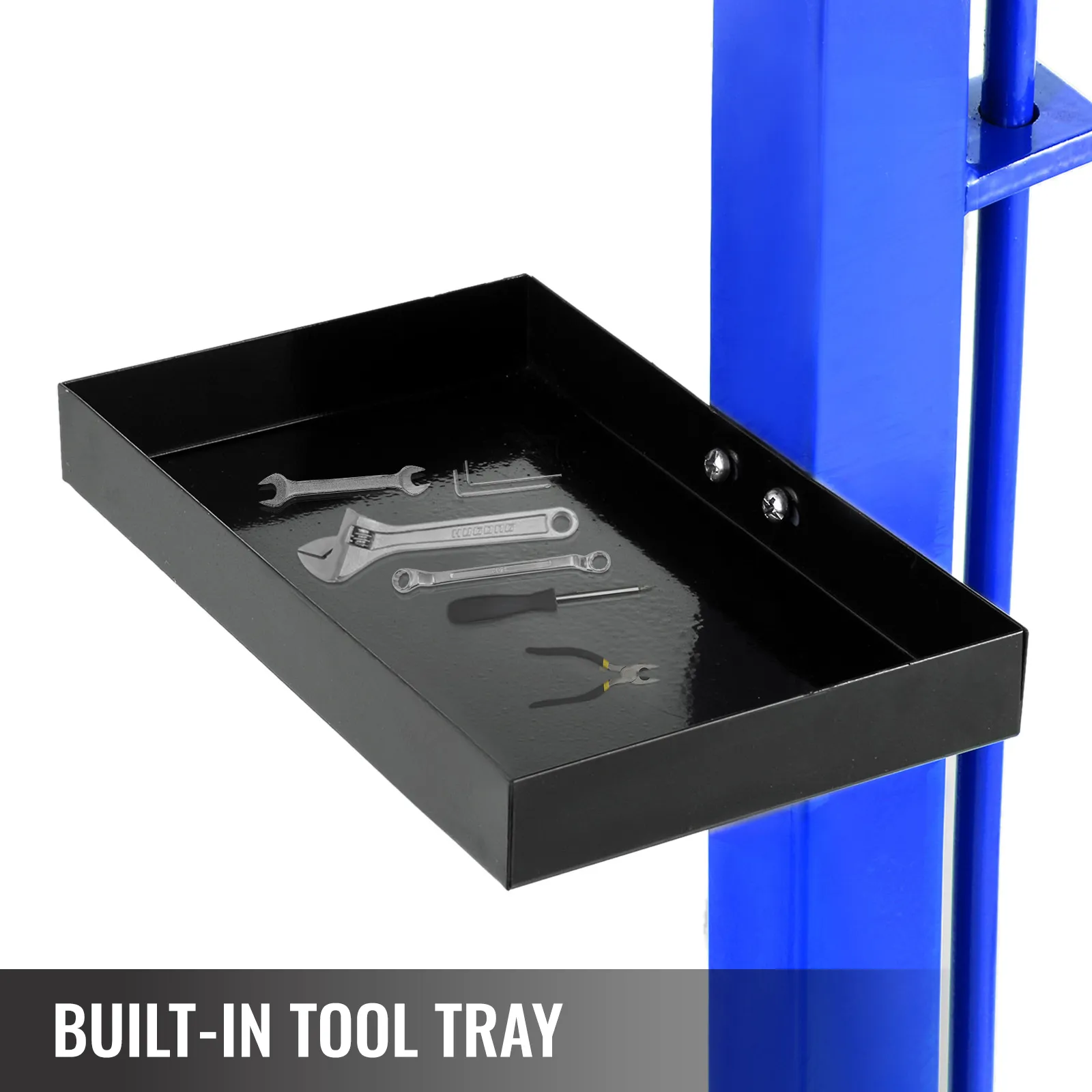 Rozpieracz opon VEVOR z wbudowaną tacką na narzędzia, mieszczącą różne narzędzia ręczne.