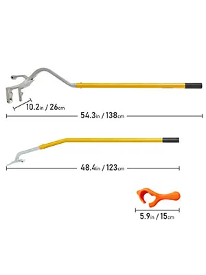 Juego de herramientas para desmontar y montar neumáticos VEVOR con dos barras amarillas y una herramienta naranja.