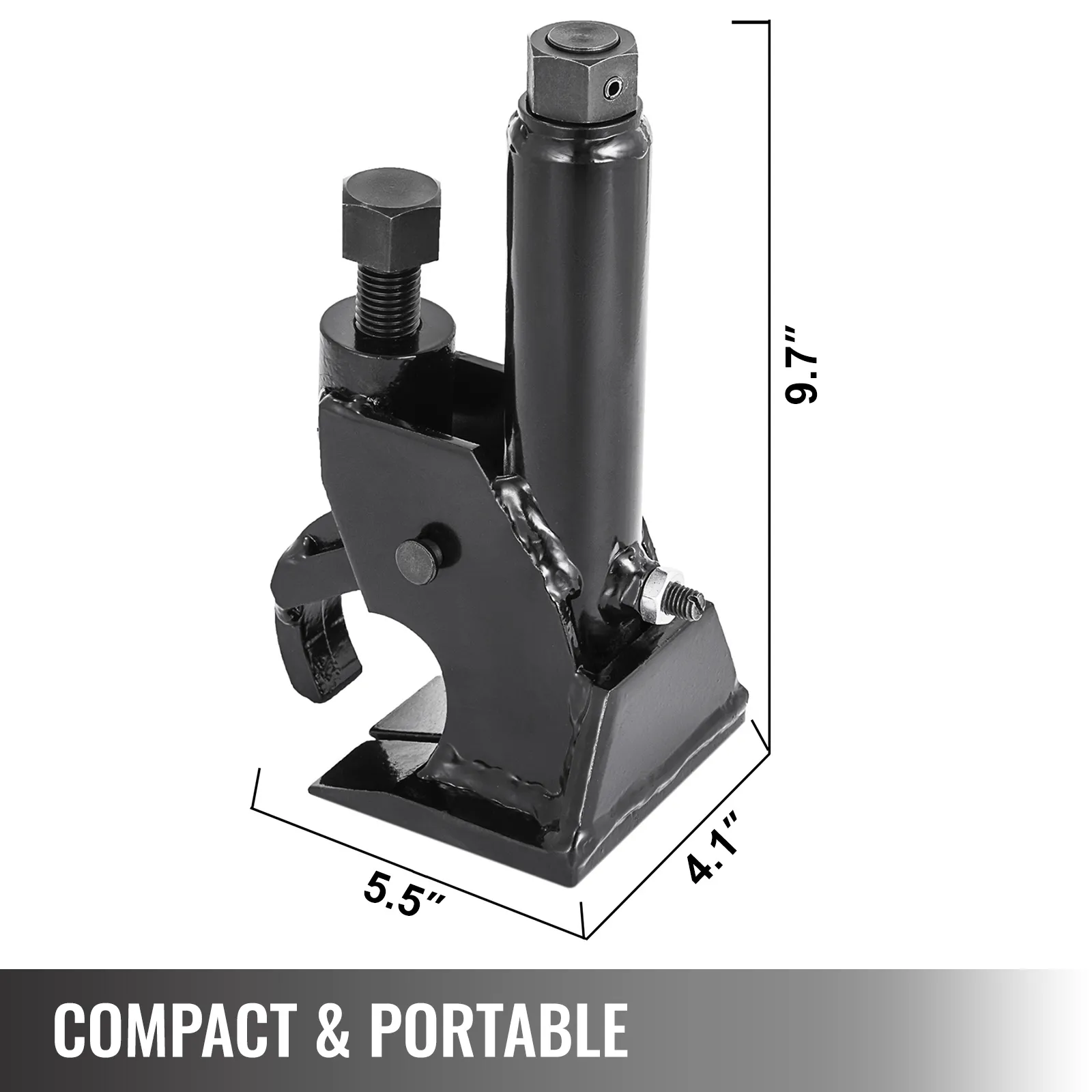 VEVOR manual tire bead breaker, black tool with dimensions and compact & portable label.