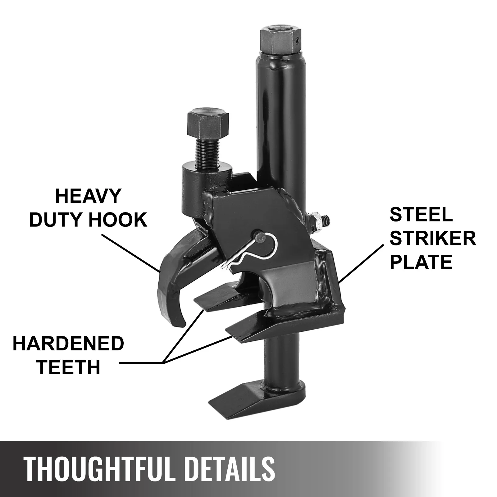 VEVOR manual tire bead breaker with heavy-duty hook, hardened teeth, and steel striker plate.