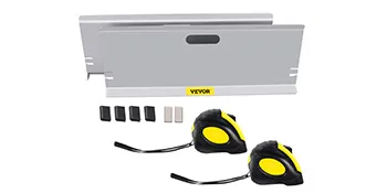 two alignment boards, measuring tapes, spacers, VEVOR wheel alignment tool.