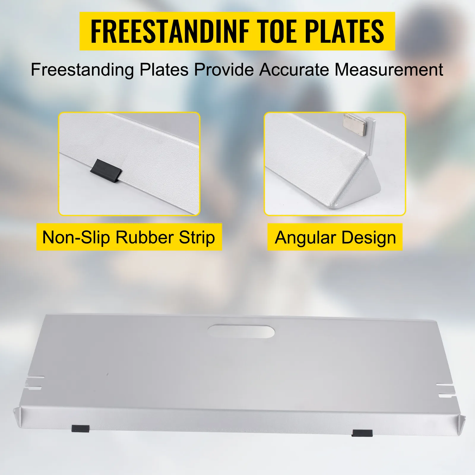 VEVOR wheel alignment tool with freestanding toe plates, non-slip rubber strip, and angular design.