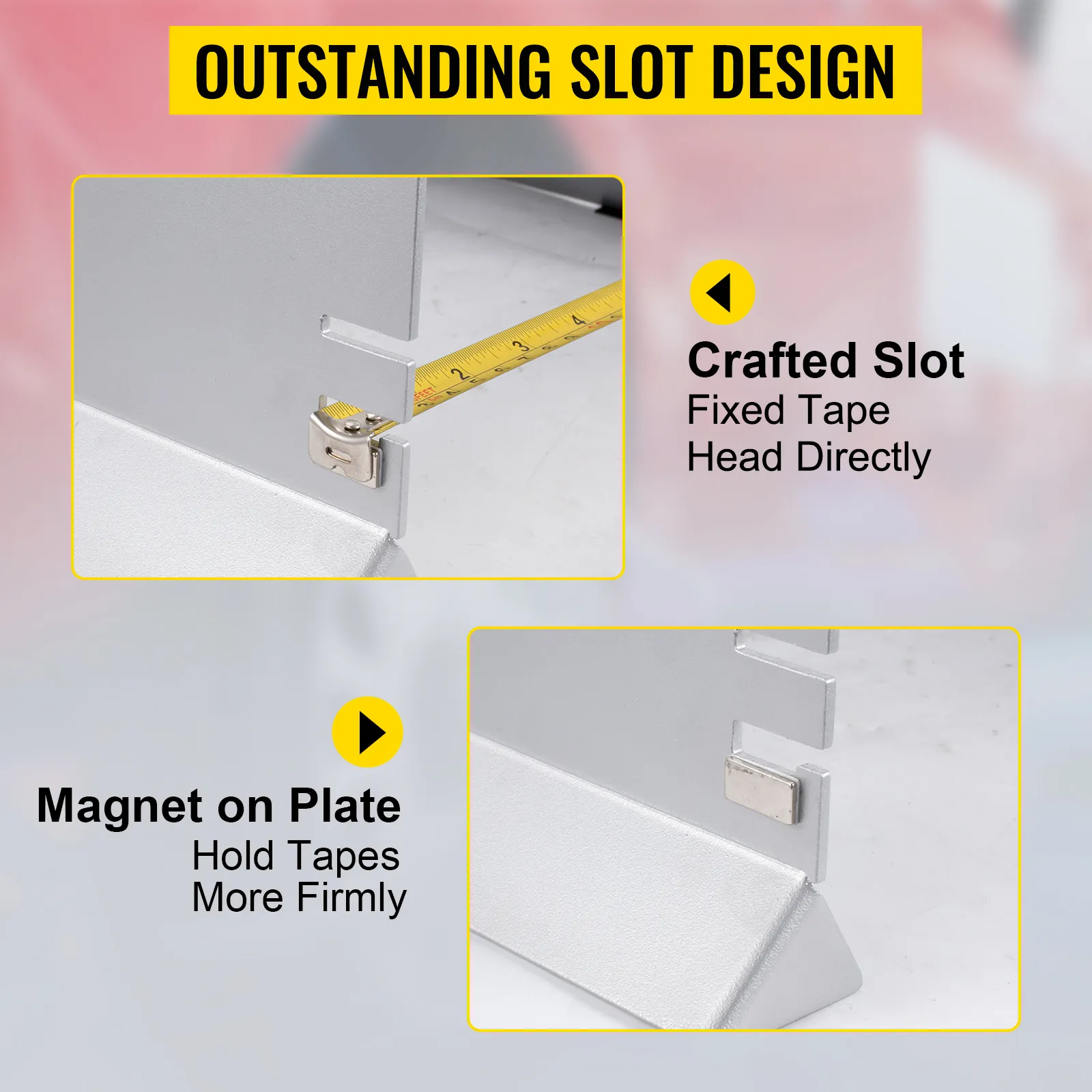 VEVOR wheel alignment tool with crafted slot and magnet plate for secure measurement.