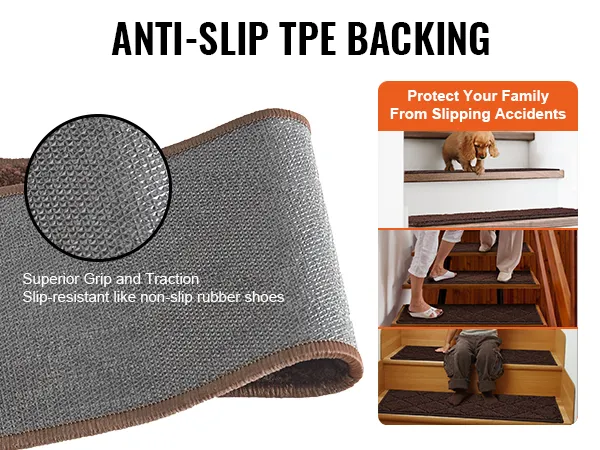 anti-slip tpe backing VEVOR stair treads with superior grip, preventing slipping accidents for family.