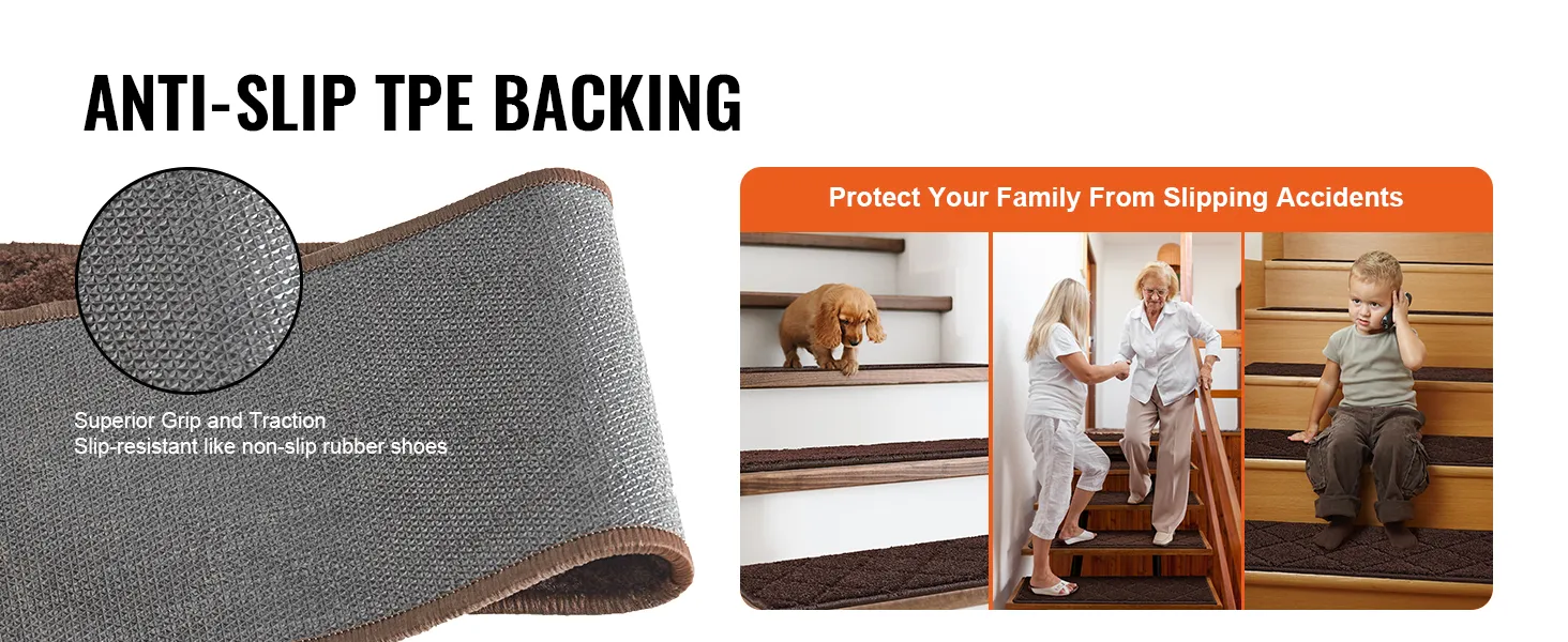 anti-slip tpe backing VEVOR stair treads with superior grip, preventing slipping accidents for family.