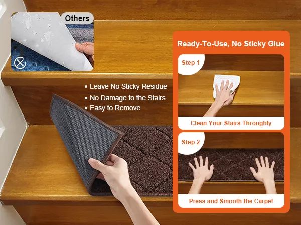 VEVOR stair treads - easy to apply, no sticky residue, no damage, easy to remove, ready-to-use.