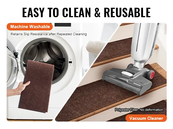 Peldaños de escalera VEVOR lavables a máquina que se limpian en lavadora y se aspiran en escaleras de madera.