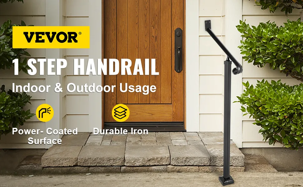 Pasamanos de exterior VEVOR de 1 escalón, de hierro duradero con superficie recubierta de polvo.