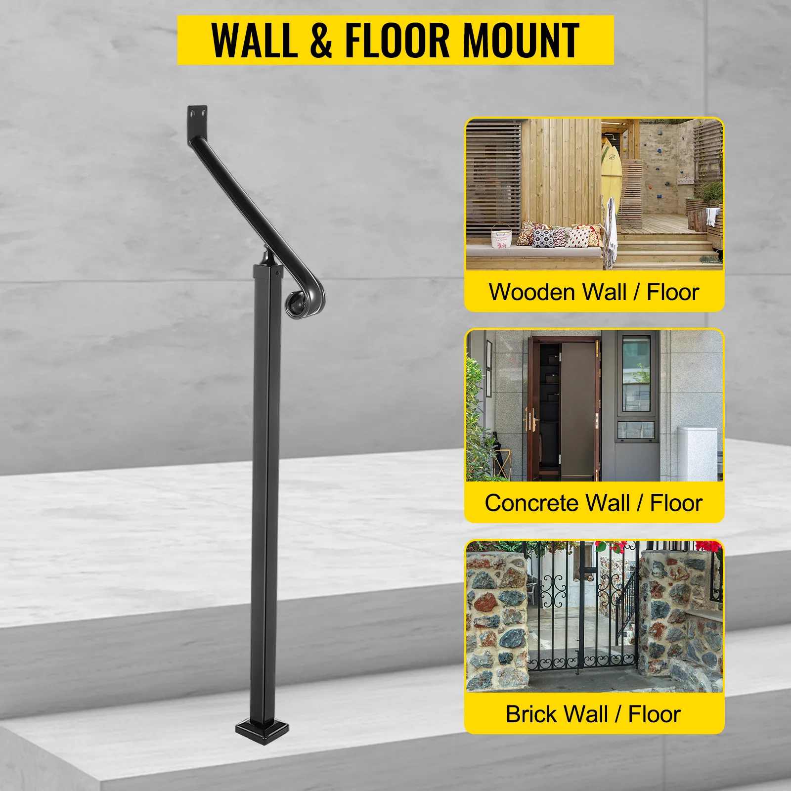 Pasamanos para exterior VEVOR adecuados para montaje en pared o suelo de madera, hormigón y ladrillo.