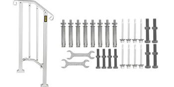 VEVOR outdoor handrail with bolts, anchors, and wrenches for installation.