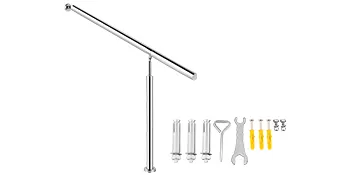 VEVOR stainless steel step handrail with installation kit including screws and wrench.