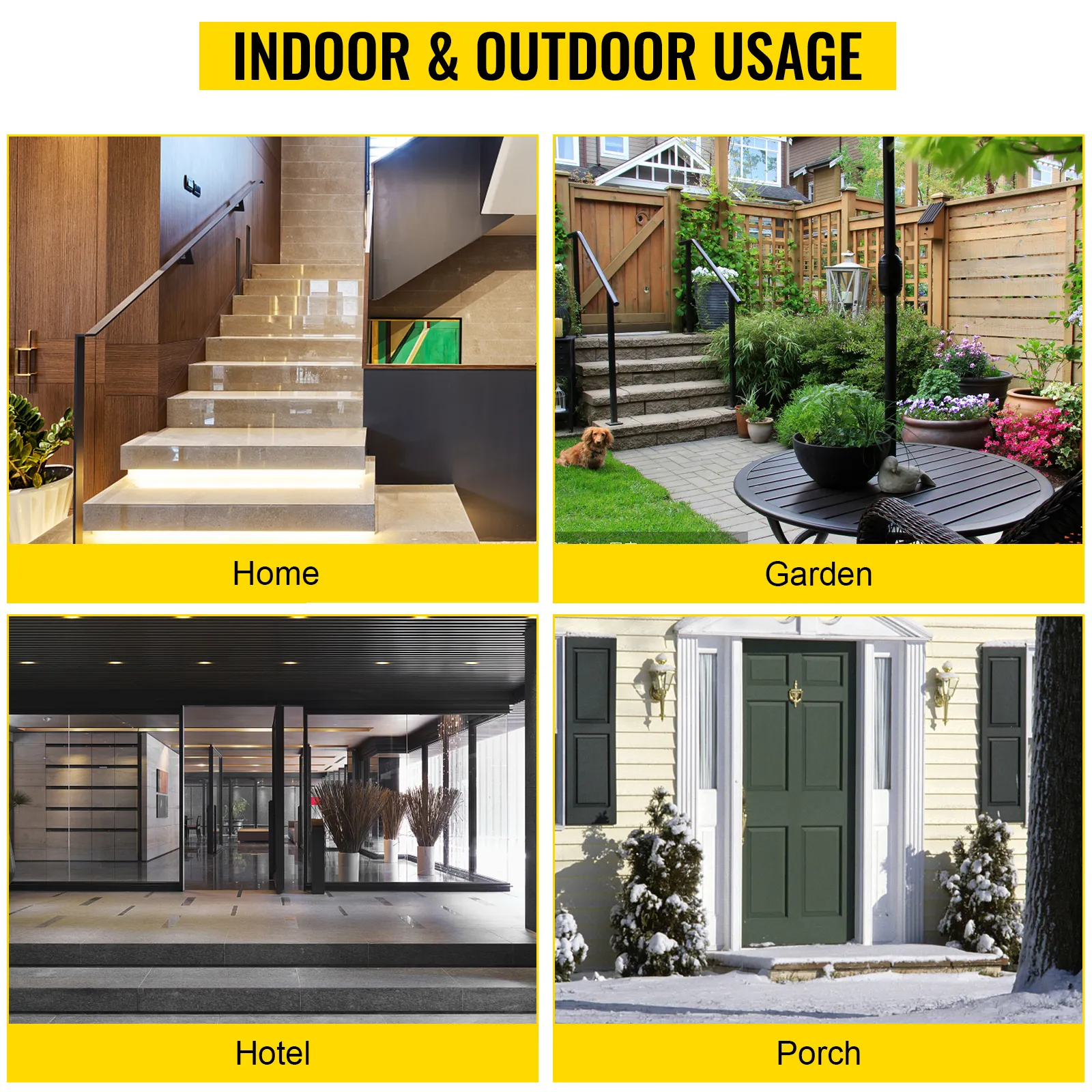 indoor and outdoor VEVOR stainless steel step handrail for home, garden, hotel, and porch.