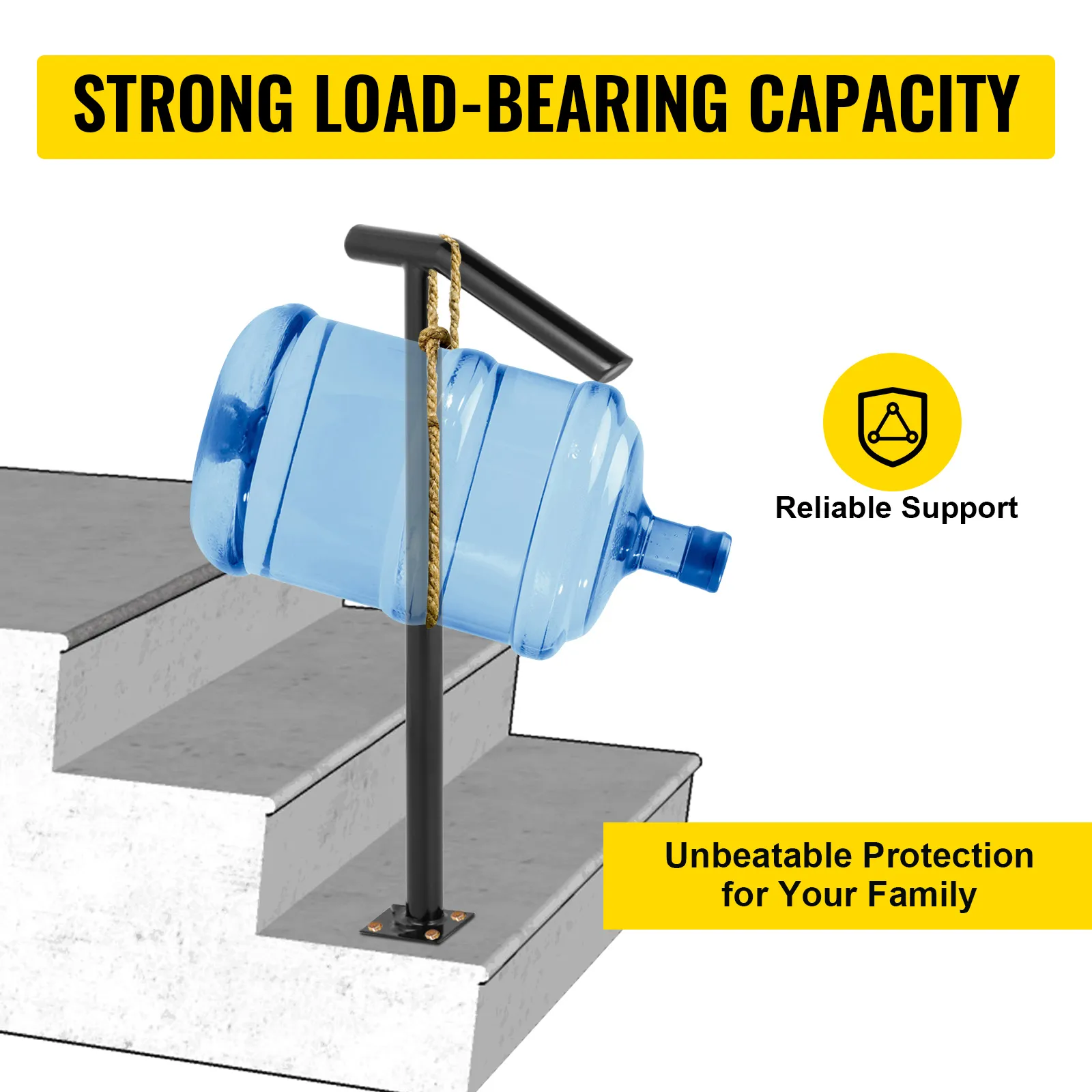 VEVOR steel railing with 441 lbs load capacity for stairs, offering reliable support.