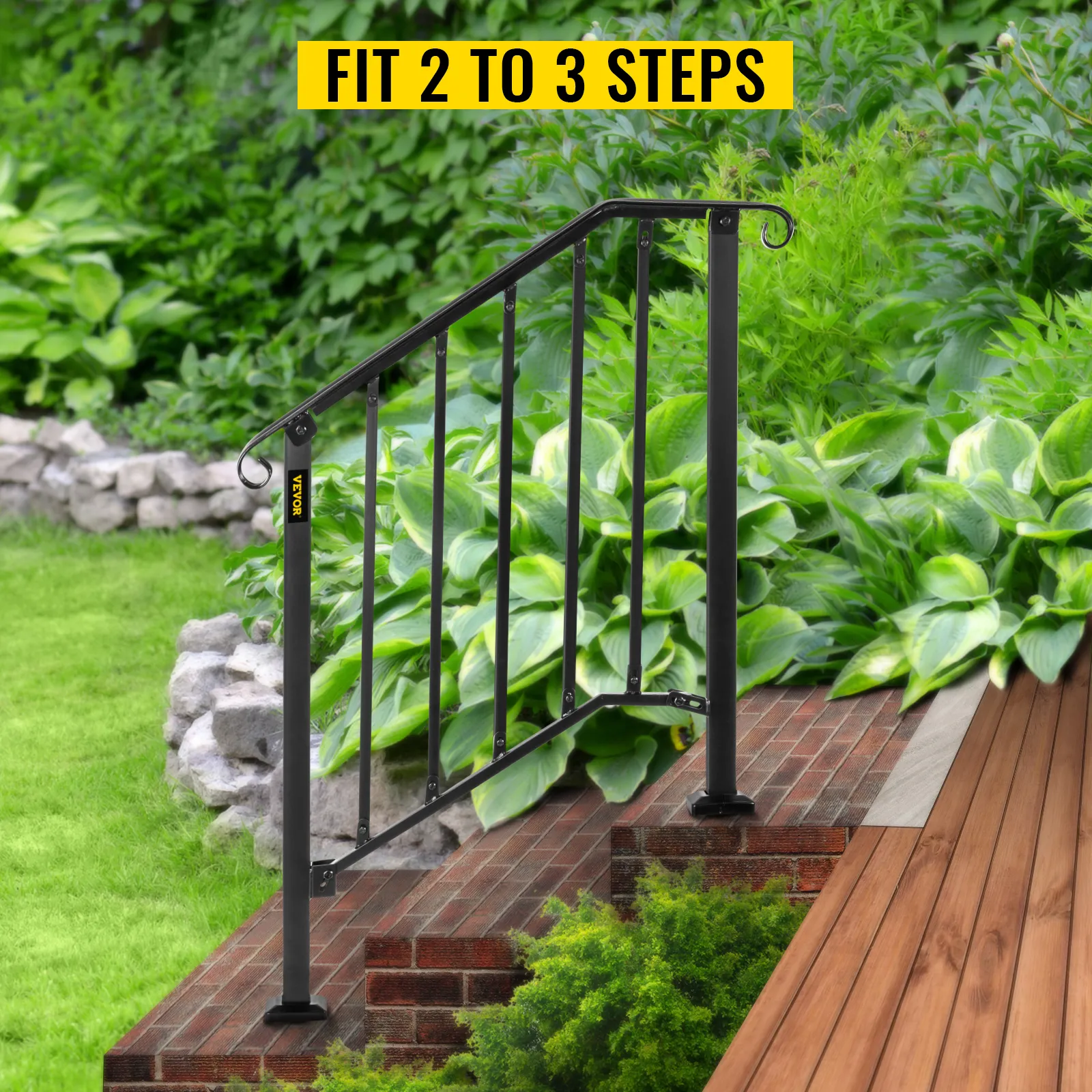 VEVOR outdoor handrails for 2 to 3 brick steps in a garden setting