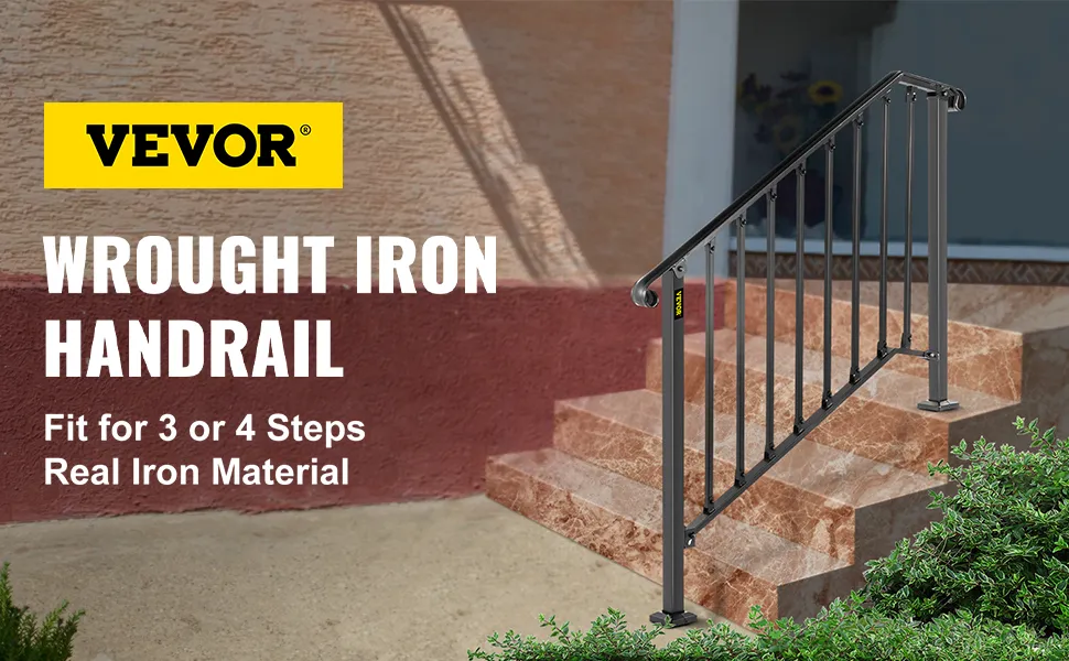 VEVOR outdoor handrails on marble steps for 3-4 steps, real iron material.