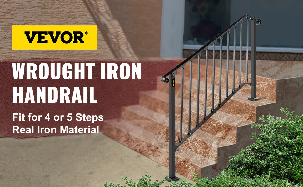 VEVOR handrails for outdoor steps, wrought iron handrail for 4 or 5 steps.