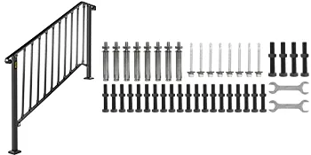 VEVOR handrails for outdoor steps with mounting hardware and tools included.