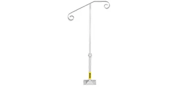 Pasamanos de un solo poste VEVOR, blanco con extremos en espiral decorativos y base resistente.