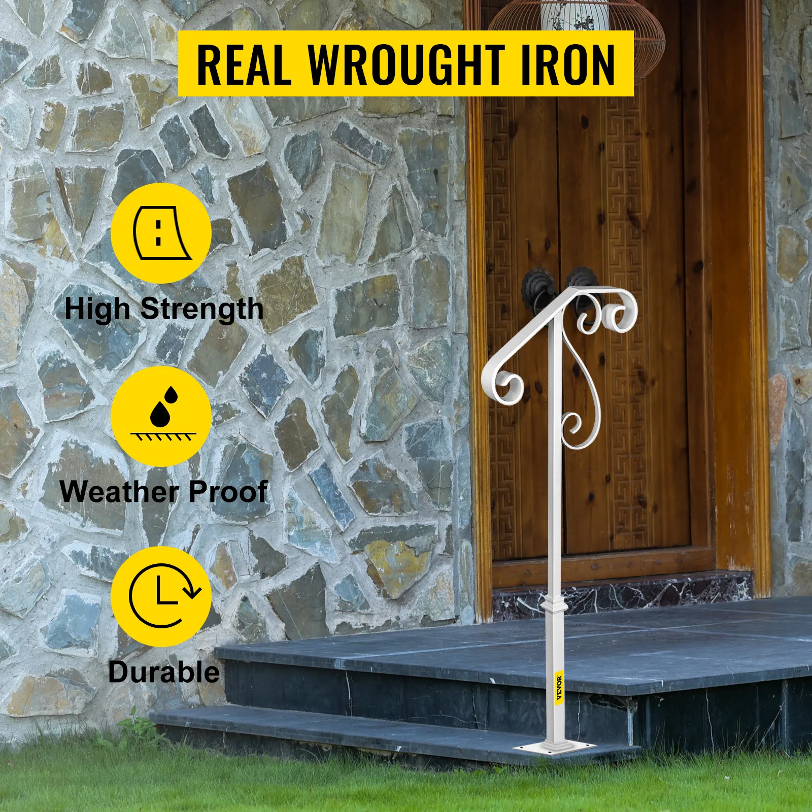 Pasamanos VEVOR con diseño de hierro forjado de alta resistencia, resistente a la intemperie y duradero.