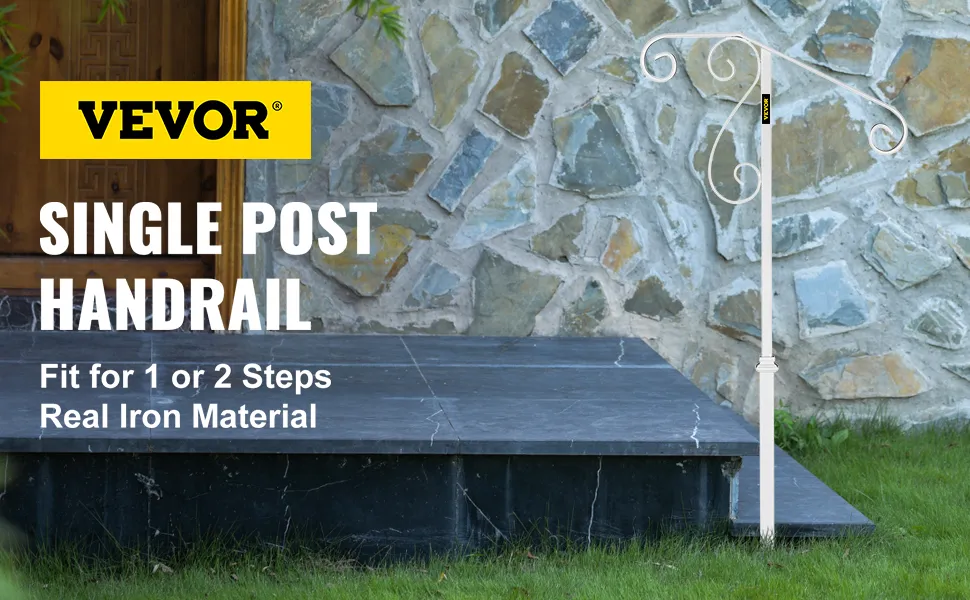 Pasamanos VEVOR pasamanos de un solo poste para 1-2 escalones, material de hierro auténtico con escalones de piedra.