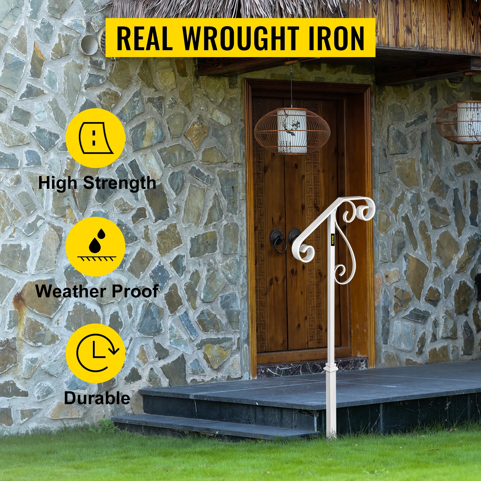 Pasamanos VEVOR: pasamanos de hierro forjado para exteriores de alta resistencia, resistentes a la intemperie y duraderos.