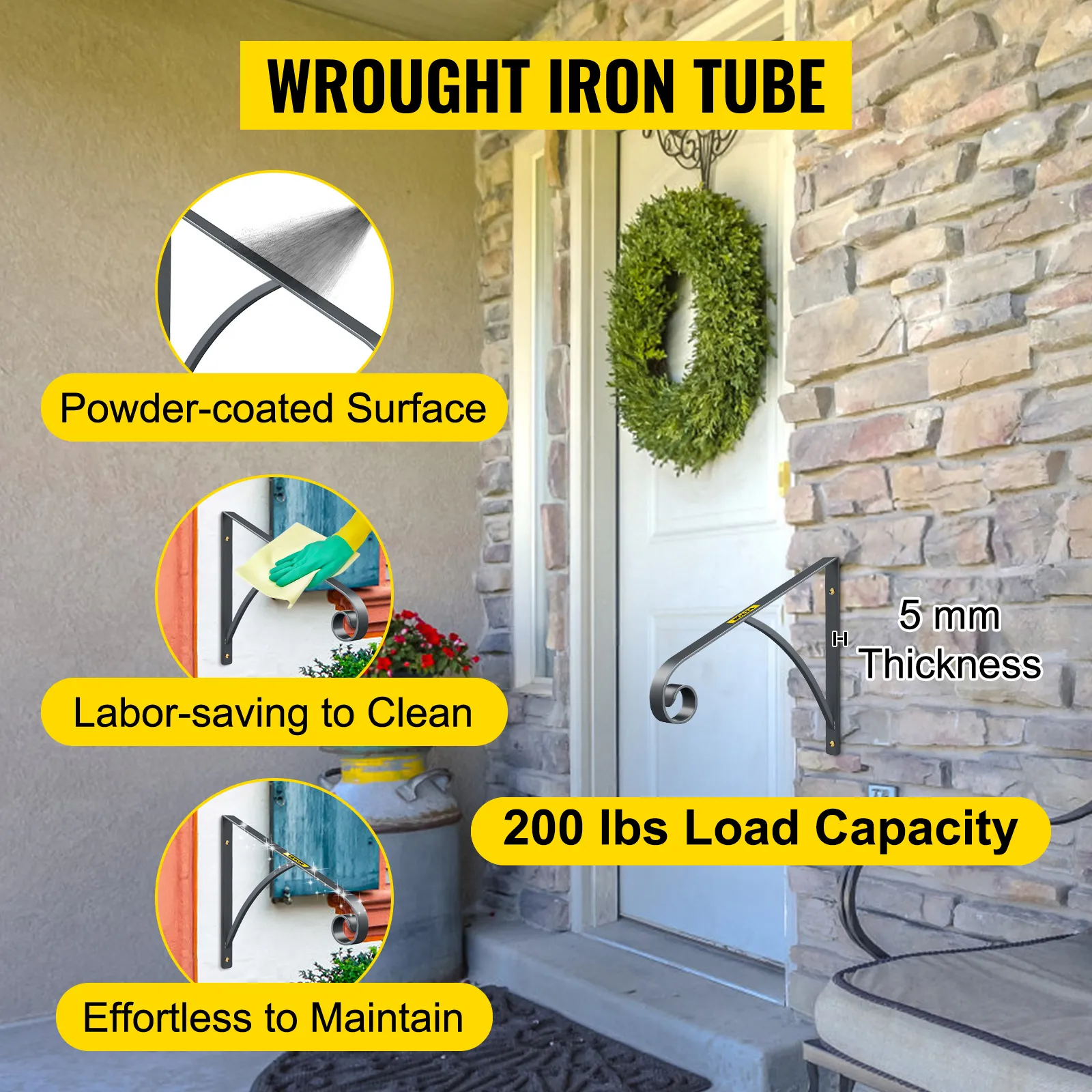 Pasamanos de hierro forjado VEVOR con superficie con recubrimiento en polvo, capacidad de carga 200 lbs.