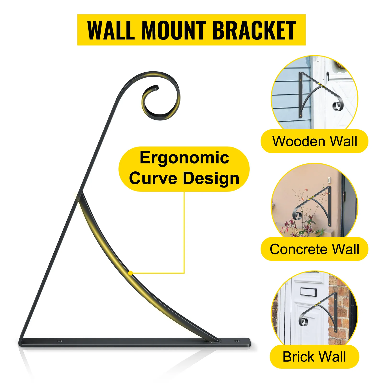 Soporte de montaje en pared con diseño de curva ergonómica para pasamanos de hierro forjado VEVOR.