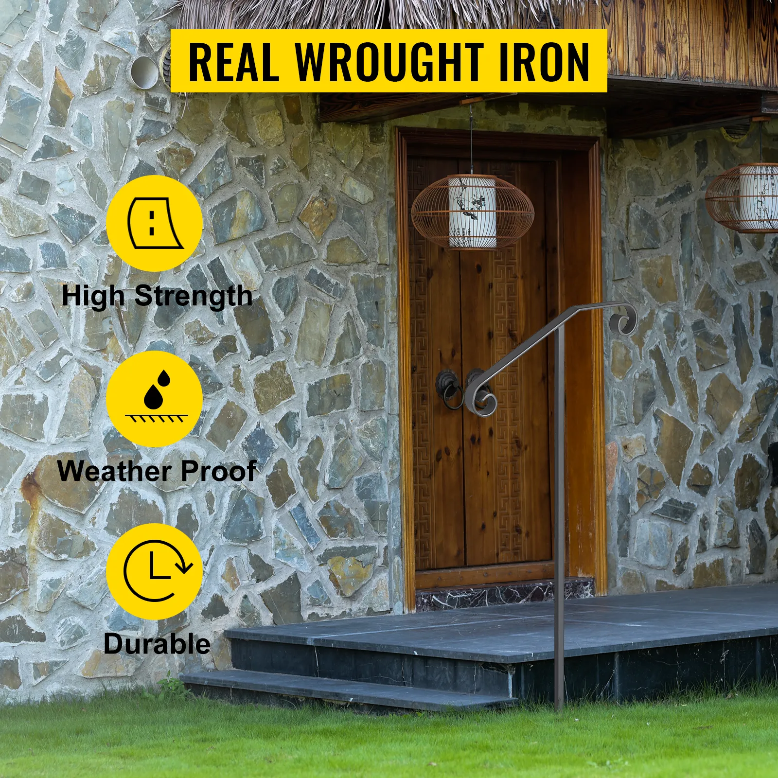 Pasamanos de un solo poste VEVOR, hierro forjado, alta resistencia, resistente a la intemperie, duradero.