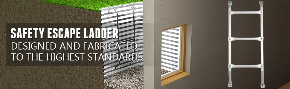 safety escape ladder by VEVOR next to window and outside wall with gravel.