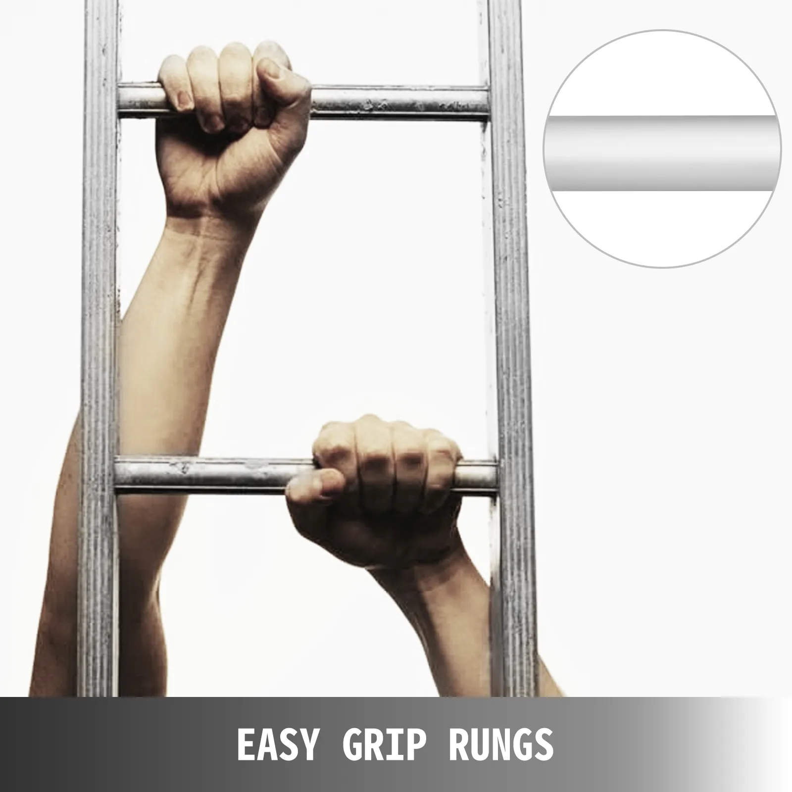 hands gripping the VEVOR egress ladder with easy-to-grip rungs.