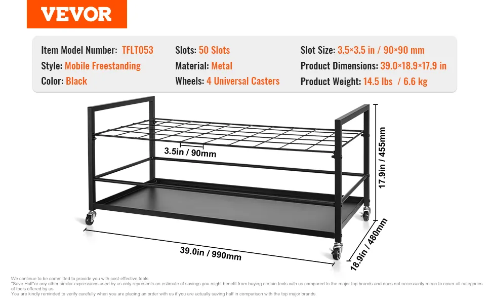 VEVOR-Blaupausen-Aufbewahrungsregal mit 50 Fächern, Metallkonstruktion, Universalrollen und schwarzem Finish.