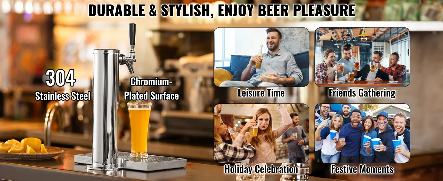 VEVOR kegerator kit with 304 stainless steel and chromium-plated surface for various social occasions.