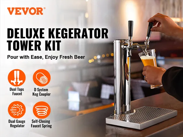 Kit de torre kegerator VEVOR con grifo de doble grifo, acoplador de barril de sistema D y regulador de doble calibre.