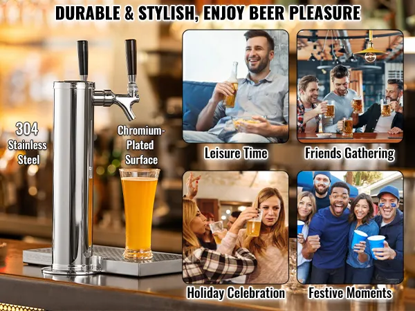 Kit de torre kegerator VEVOR en acero inoxidable para ocio, reuniones de amigos, celebraciones navideñas, momentos festivos.