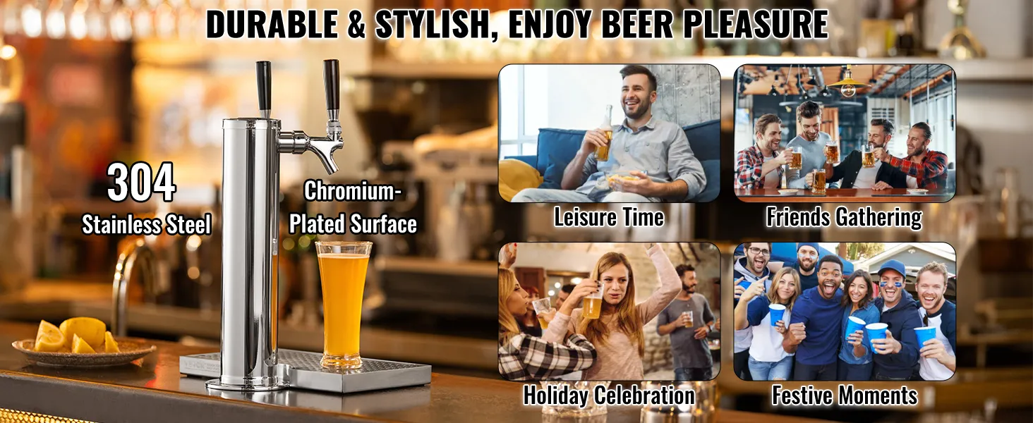 Kit de torre kegerator VEVOR en acero inoxidable para ocio, reuniones de amigos, celebraciones navideñas, momentos festivos.