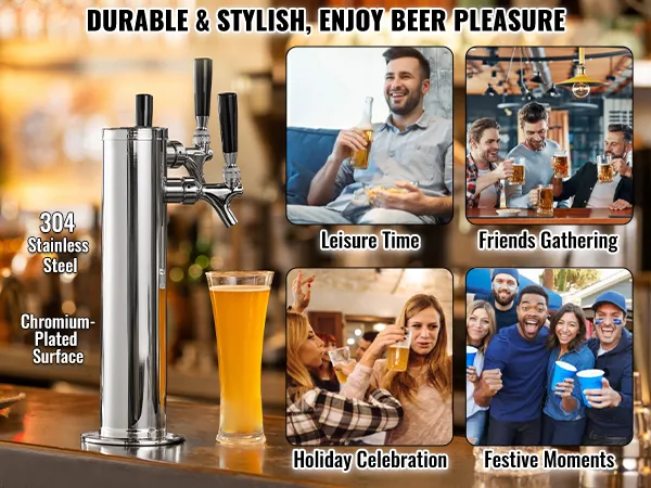 VEVOR beer tower, stainless steel with chromium-plated surface, ideal for gatherings and celebrations.