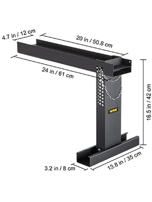VEVOR ladder extender with adjustable height and detailed measurements in inches and cm