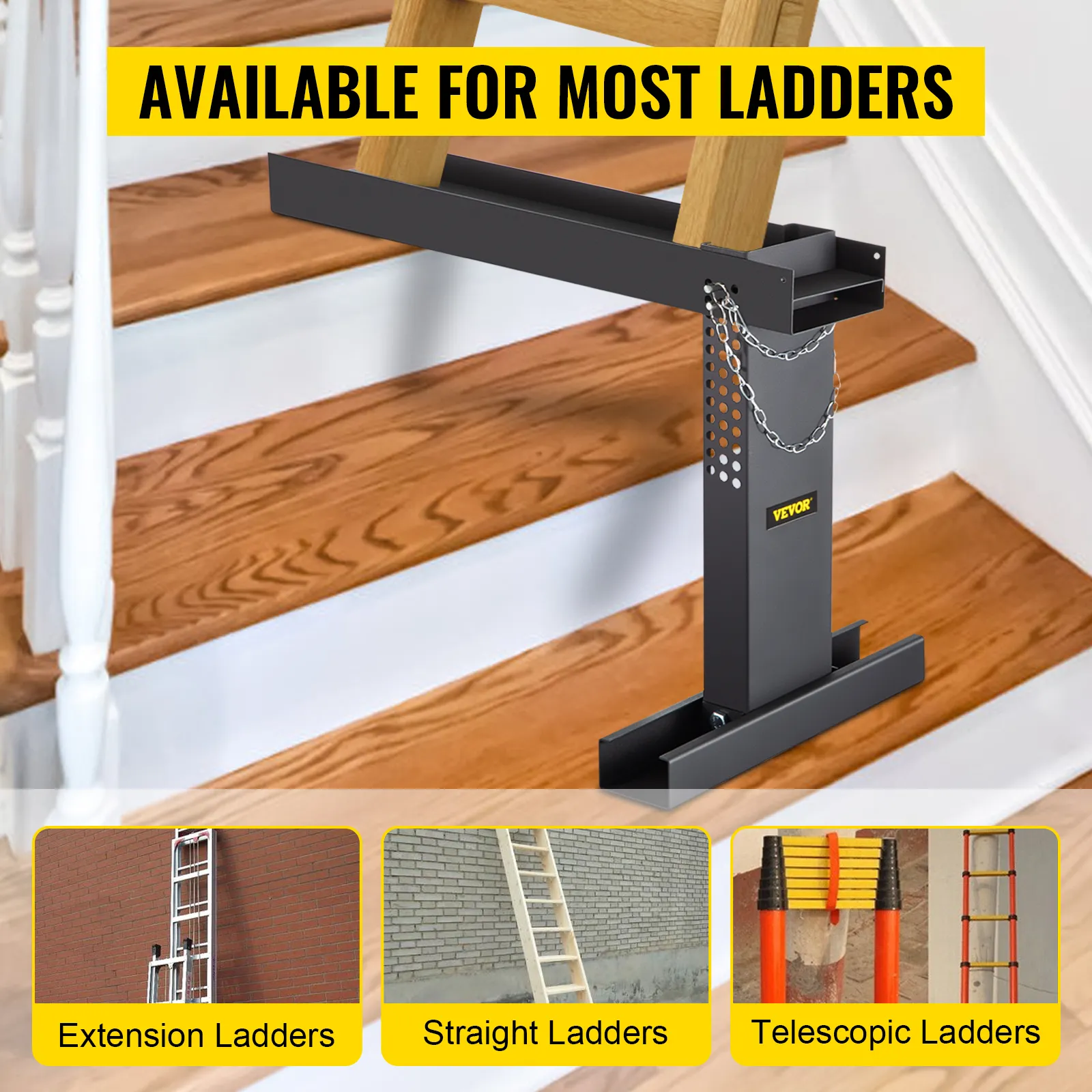 VEVOR ladder extender on stairs for extension, straight, and telescopic ladders usage.