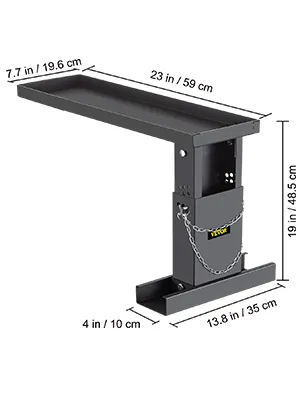 VEVOR ladder extender, black metal construction with dimensions for reference.